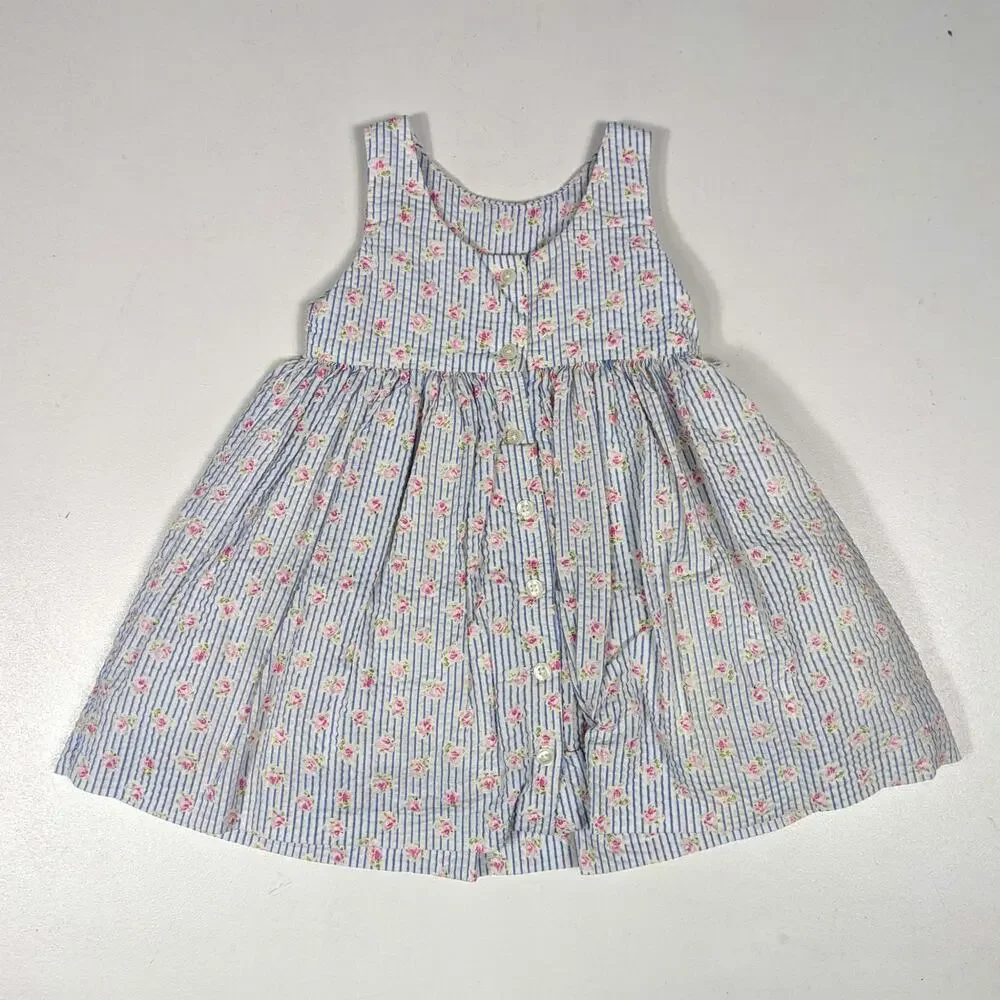 Ralph Lauren Dress Baby Girls Size 18m Blue Stripe Floral Sundress